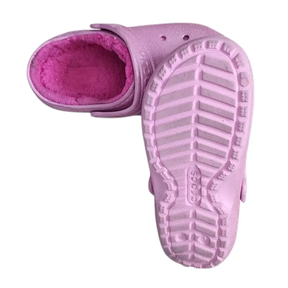 Crocs Classic Lined Glitter Clog Size J 1 Pink Tweed.